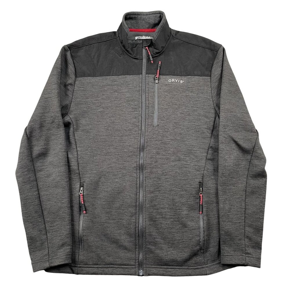 Orvis‎ Fleece Jacket Mens MediumGrey & Black Full Zip Lightweight Winter